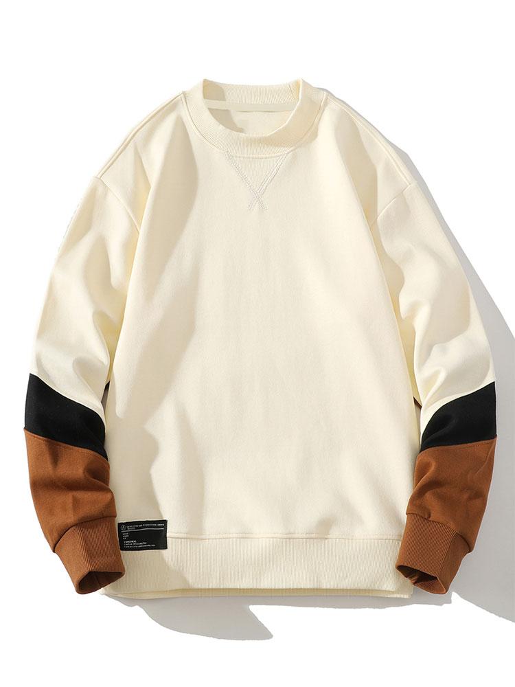 Bluză sport pentru bărbați, cu guler rotund, design în blocuri de culori și mâneci contrastante - croială lejeră, mâneci lungi, stil casual de stradă, pentru purtare zilnică