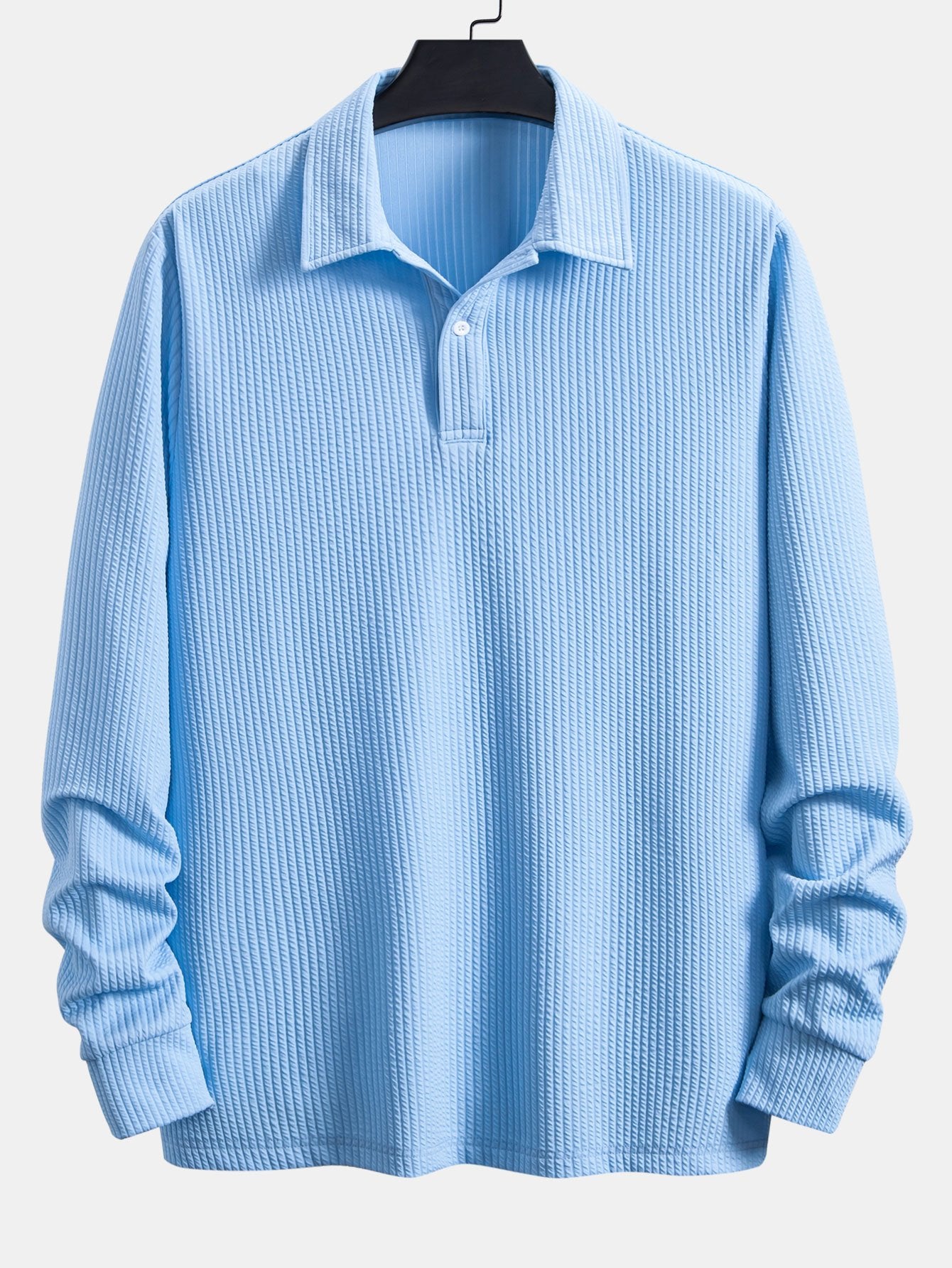 Men’s Relaxed Ribbed Polo Shirt – Stretch Long-Sleeve Smart Casual Top