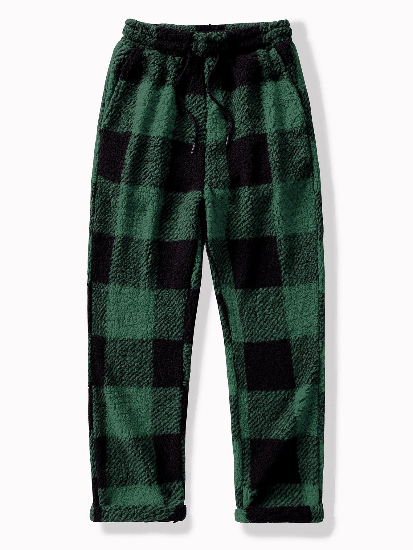 Pantalon droit pour homme en polaire teddy – pantalon d’intérieur d’hiver chaud à cordon de serrage