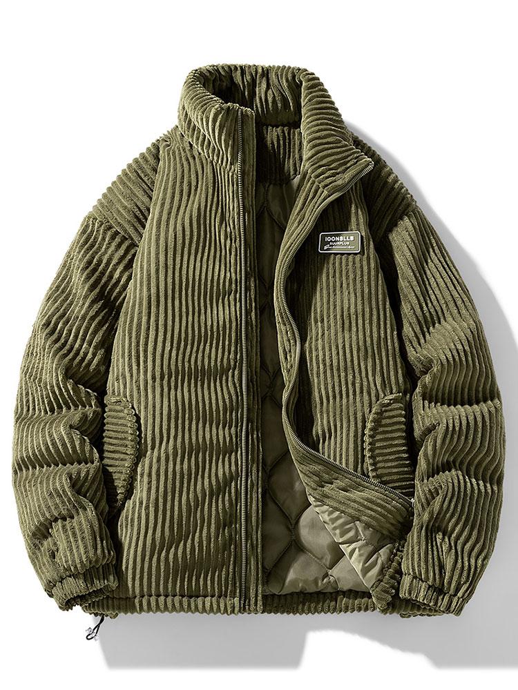 Chaqueta de pana para hombre con forro acolchado y cuello alto: prenda cálida acolchada con cremallera para otoño e invierno