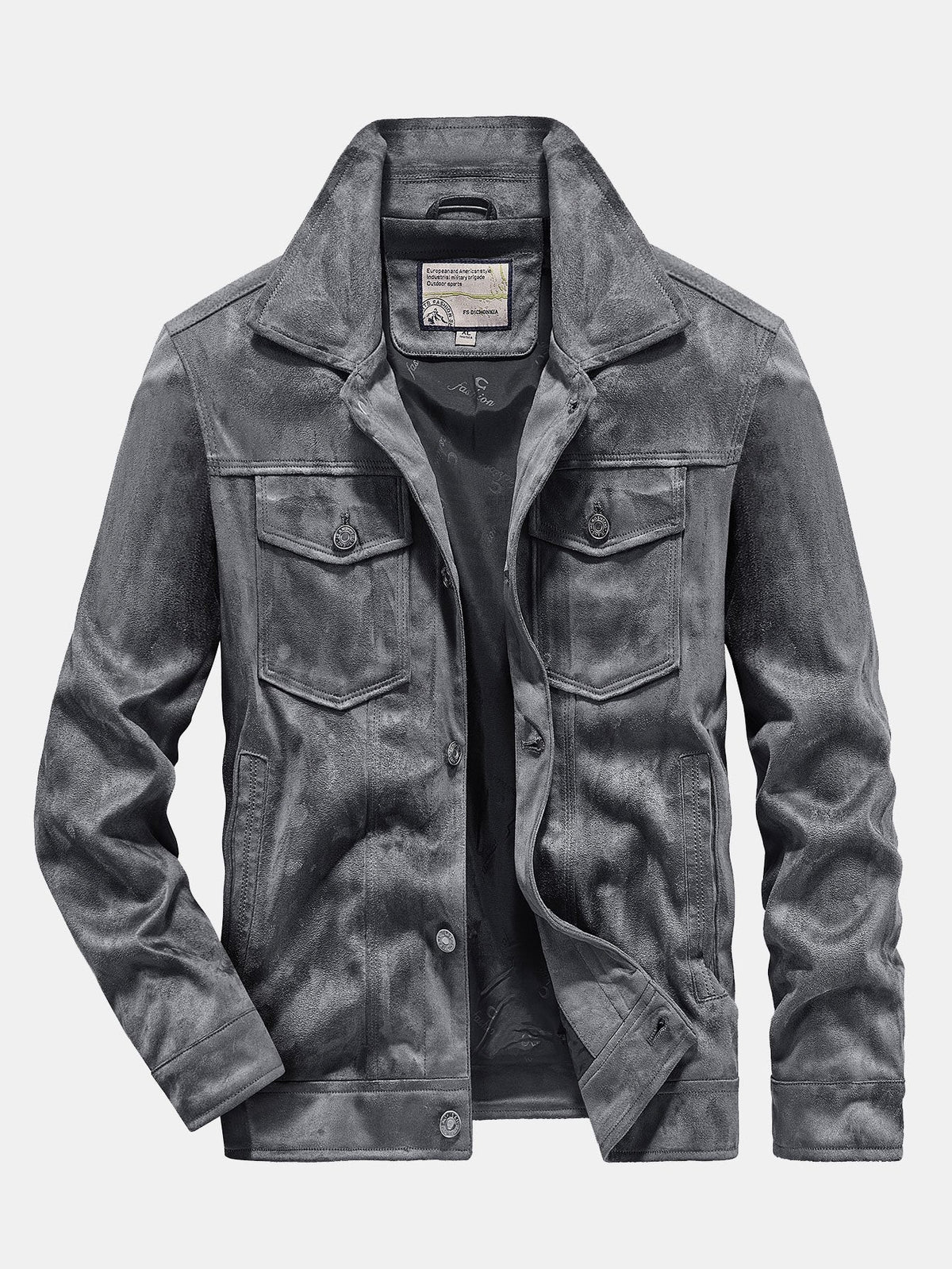 Chaqueta de hombre vintage de ante sintético con cierre frontal de botones - Prenda exterior elegante e informal, para otoño y primavera