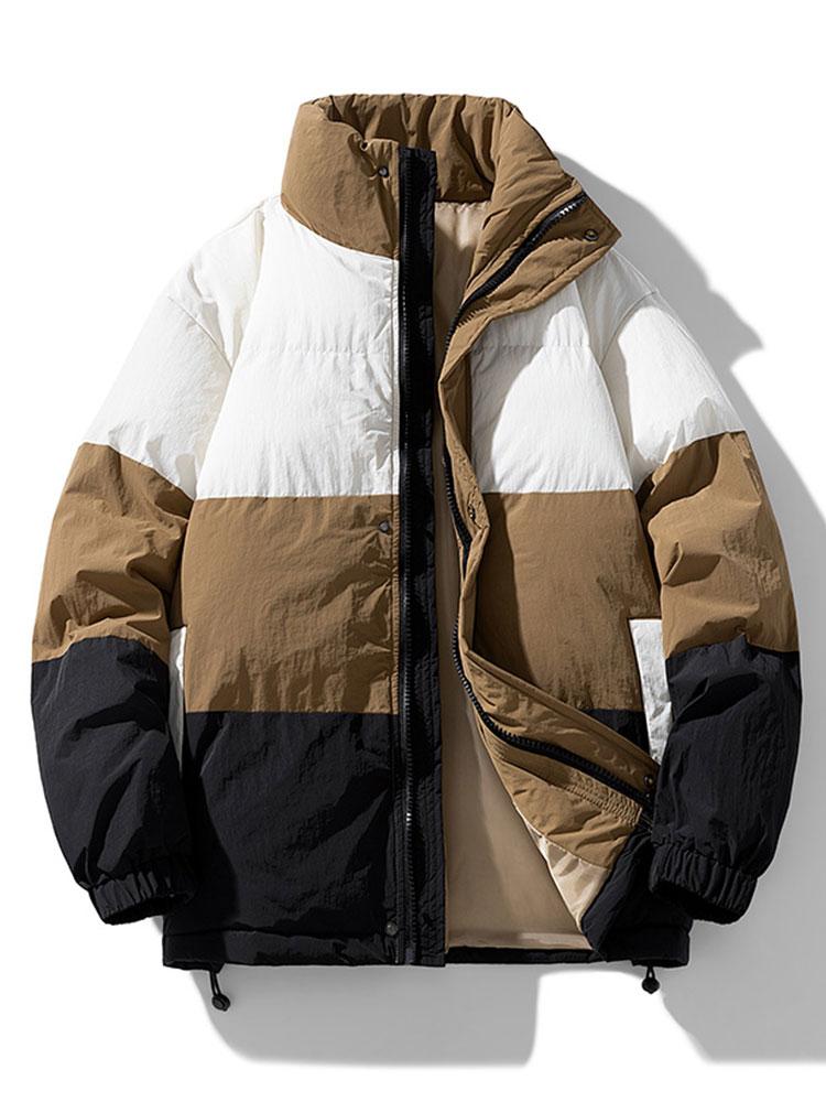 Doudoune à empiècements contrastés pour homme - vêtement d’extérieur chaud et matelassé pour l’hiver, avec col montant et coupe ample