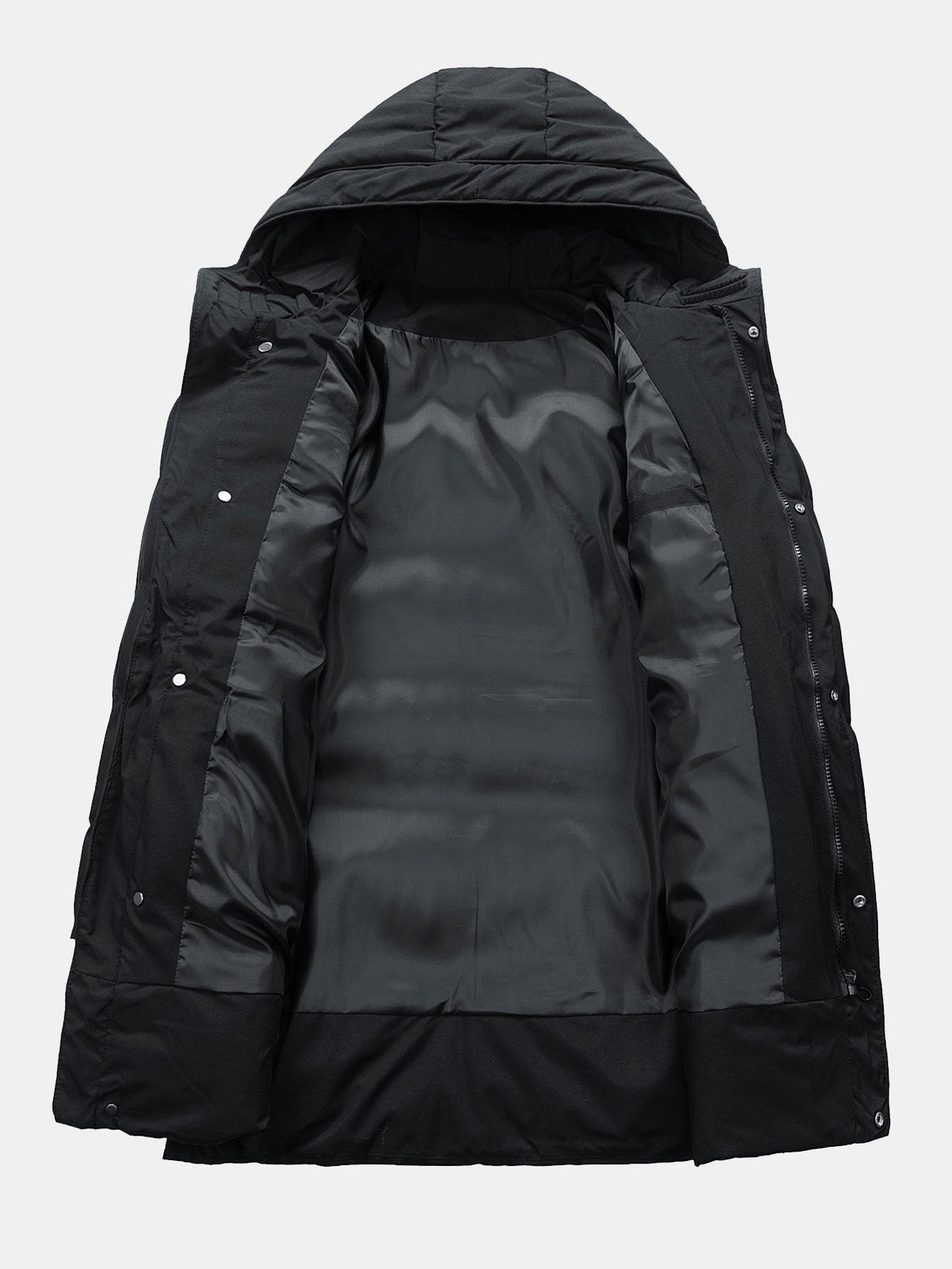 Langer Herren-Steppmantel mit Kapuze - Warmer, wattierter Wintermantel mit Kordelzugkapuze und praktischen Taschen