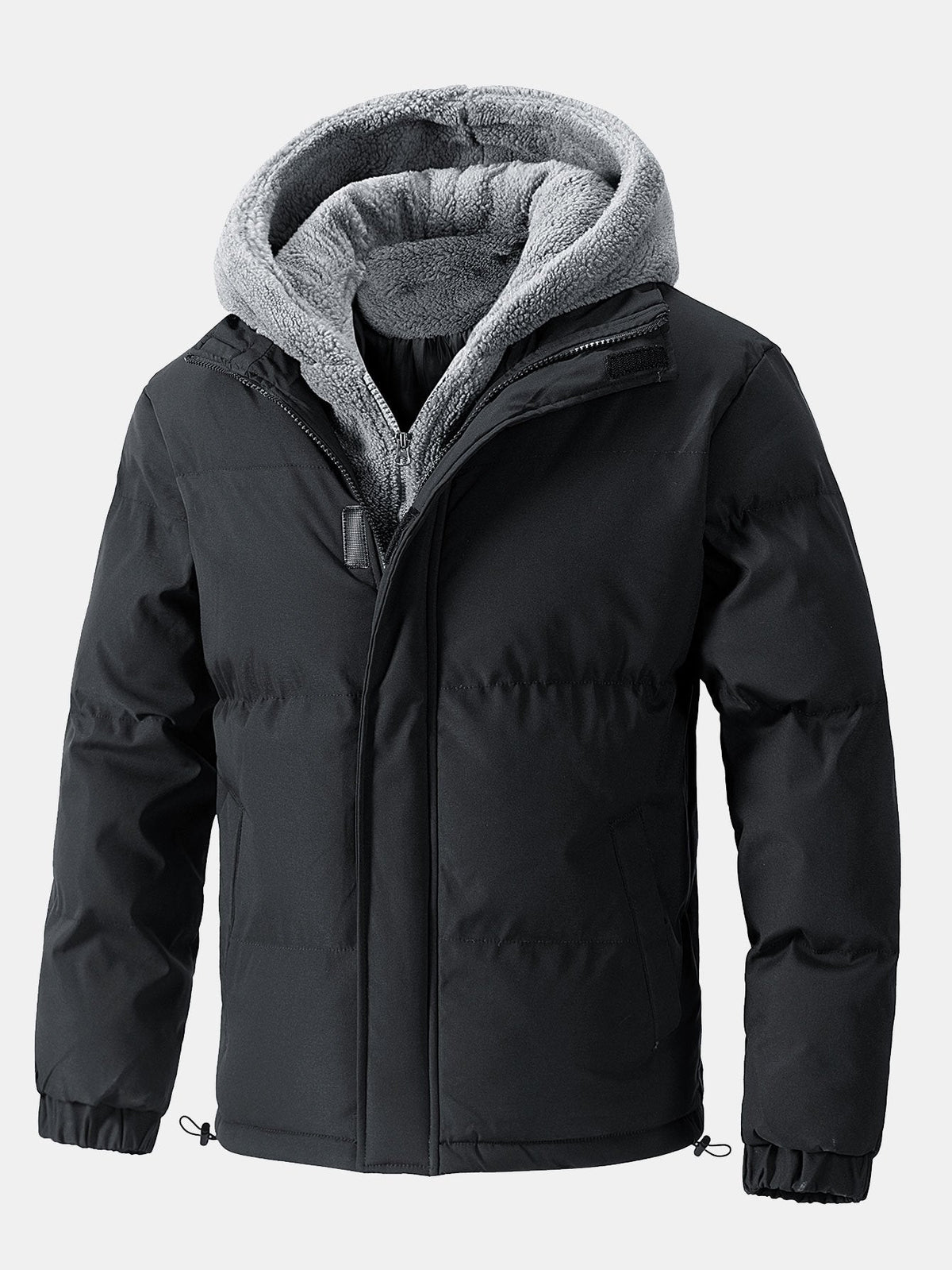 Herren-Pufferjacke mit Kapuze und Teddyfleece-Futter – gefütterter Wintermantel mit Reißverschluss für angenehme Wärme im Alltag