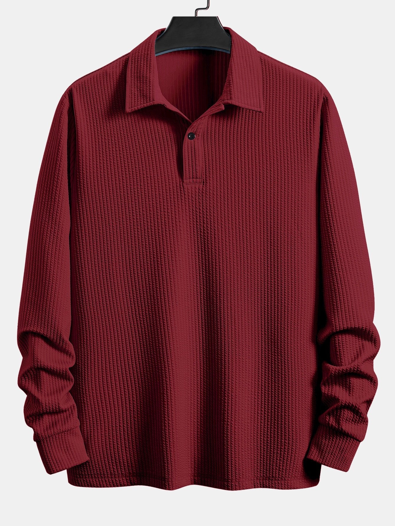 Men’s Relaxed Ribbed Polo Shirt – Stretch Long-Sleeve Smart Casual Top