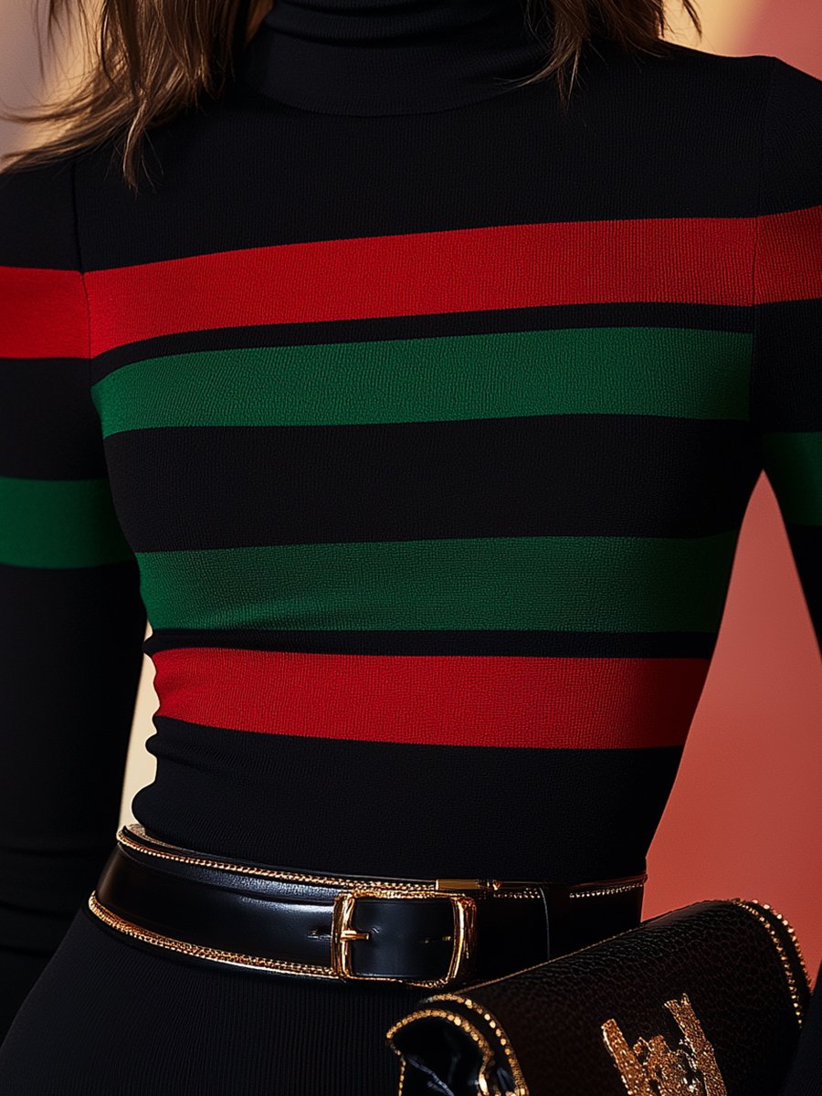 Gestreepte coltrui voor dames met lange mouwen – aansluitende fijne tricot voor dagelijks laagjes dragen en stijlvolle outfits