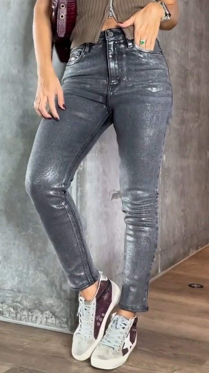 Women’s Coated Skinny Jeans High Waist Stretch Fit