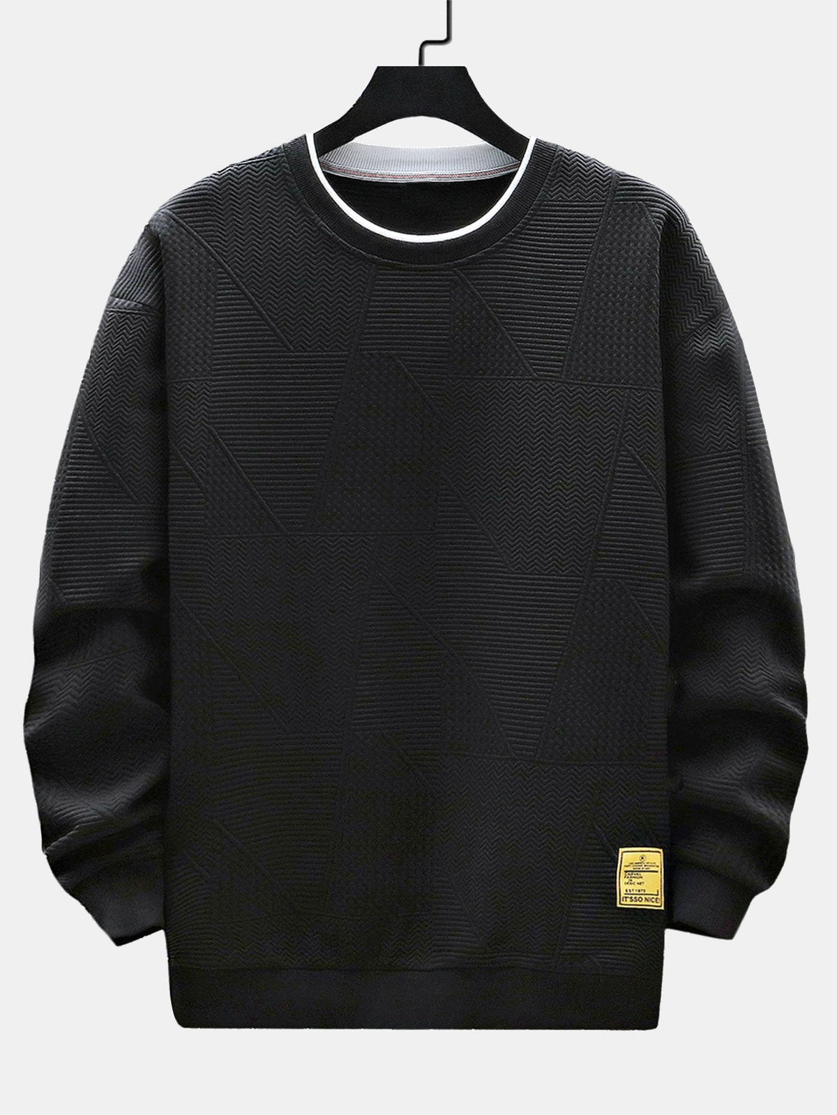 Men's Geometric Jacquard Sweatshirt – Relaxed Fit Textured Crew Neck Pullover for Autumn and Winter