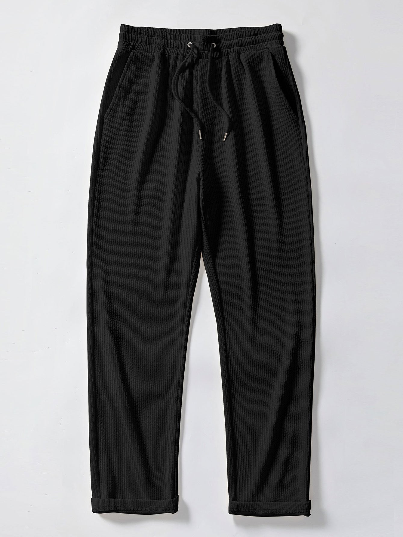 Pánské žebrované kalhoty z pružného materiálu s nastavitelným pasem – kalhoty na víkend s běžným střihem