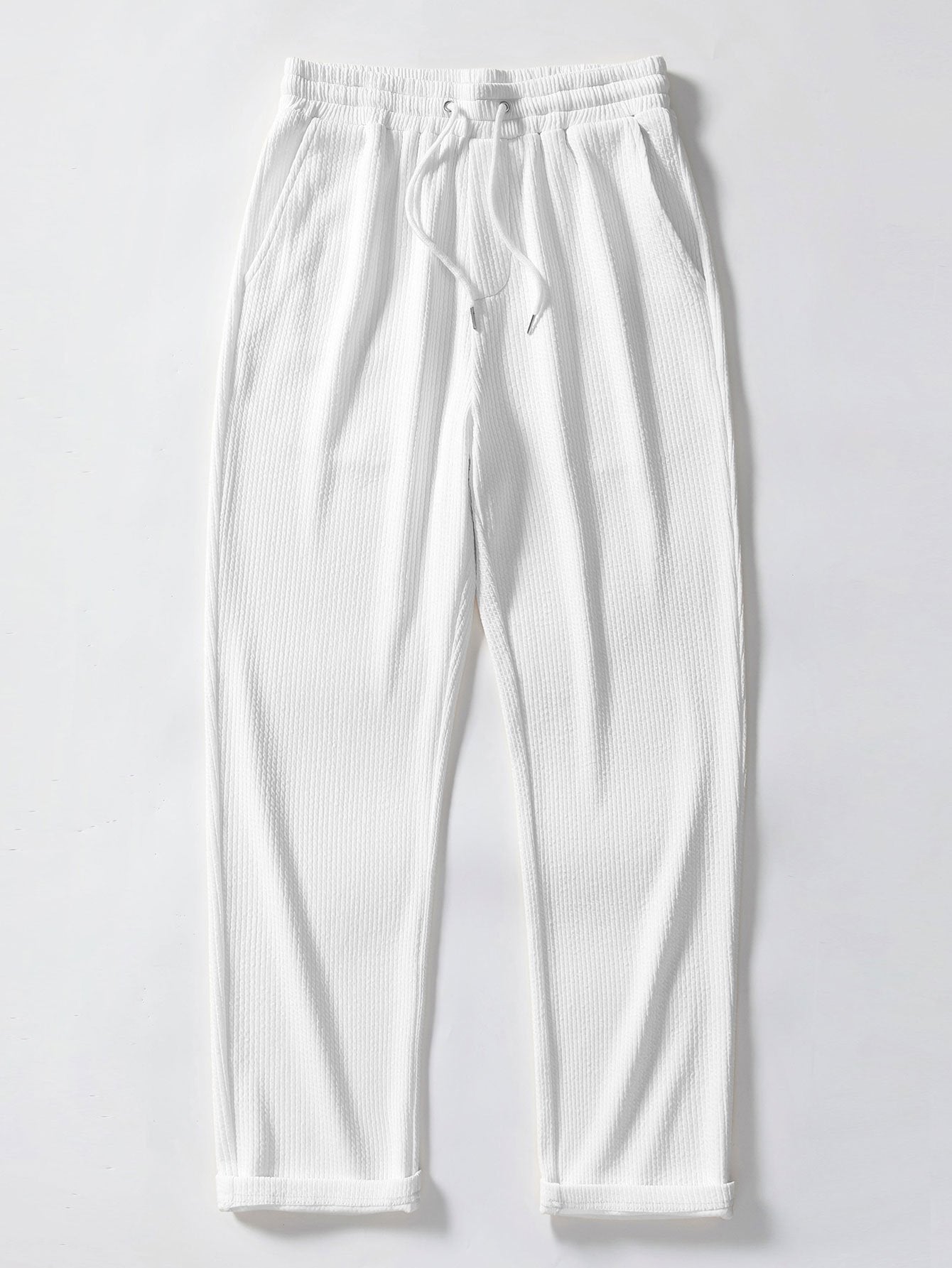 Men’s Stretch Ribbed Shirt and Straight-Leg Trouser Set for Smart Casual Wear