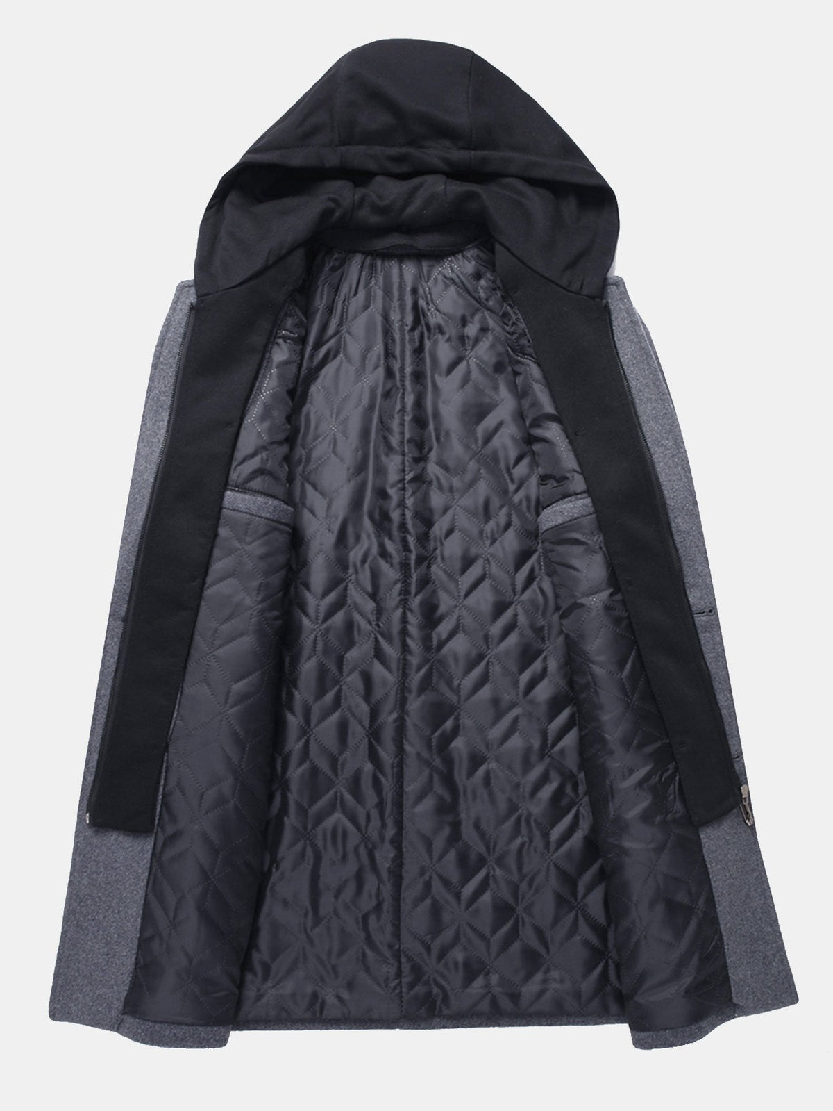 Abrigo largo con capucha de mezcla de lana para hombre - Abrigo de invierno entallado con capucha desmontable y capa con cremallera