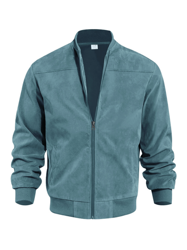 Pánská semišová bomber bunda – minimalistický model na zip s žebrovanými lemy