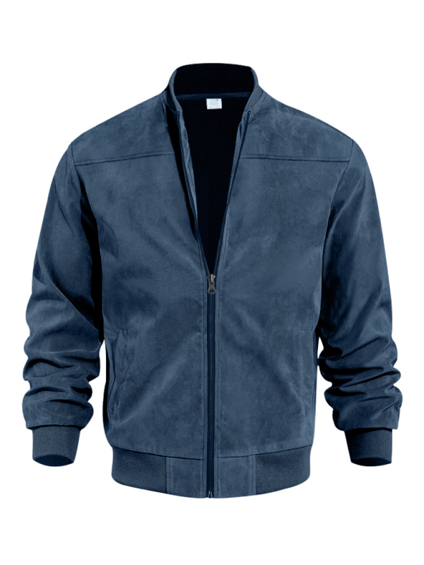 Pánská semišová bomber bunda – minimalistický model na zip s žebrovanými lemy
