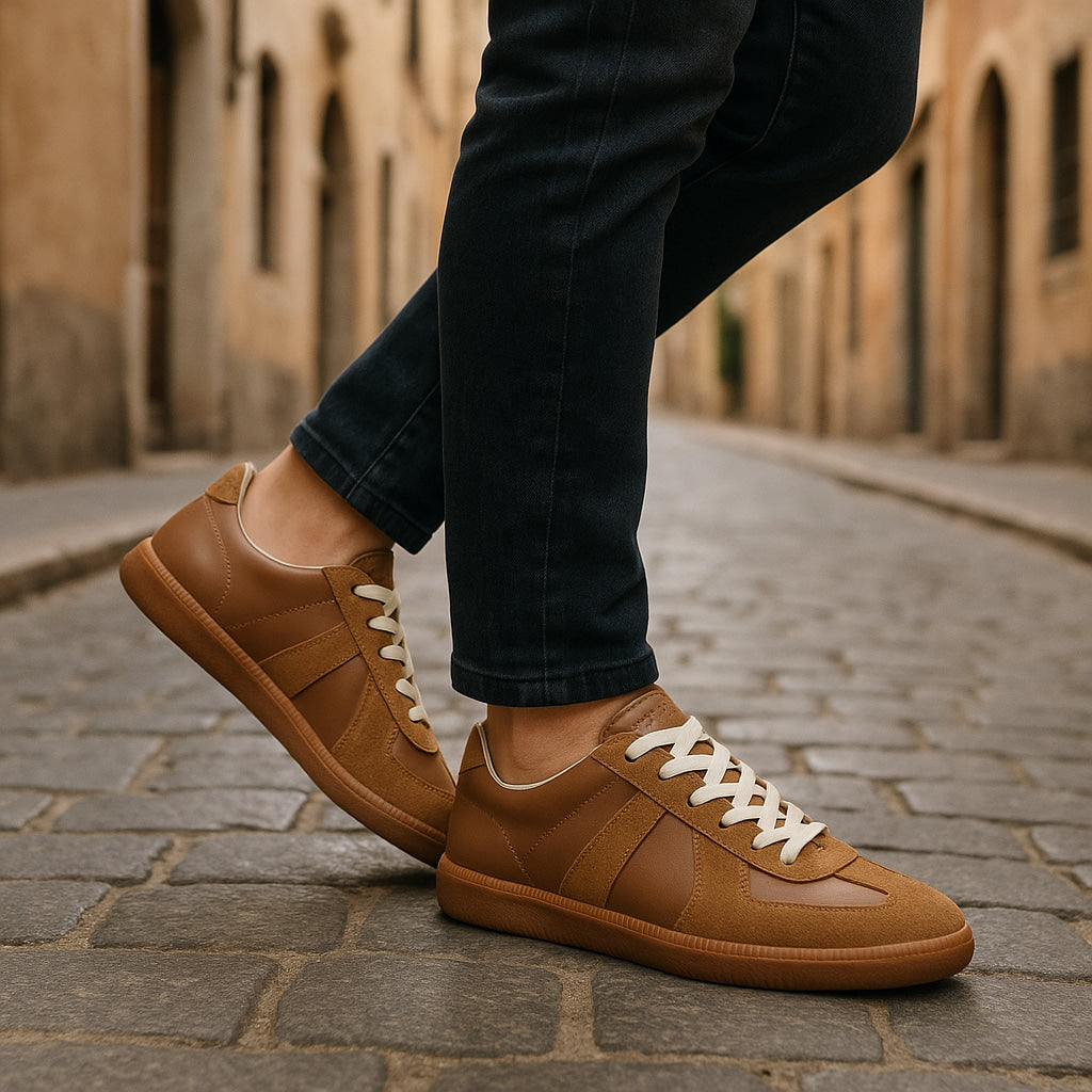 Męskie retro sneakersy niskie z panelami i sznurowaniem