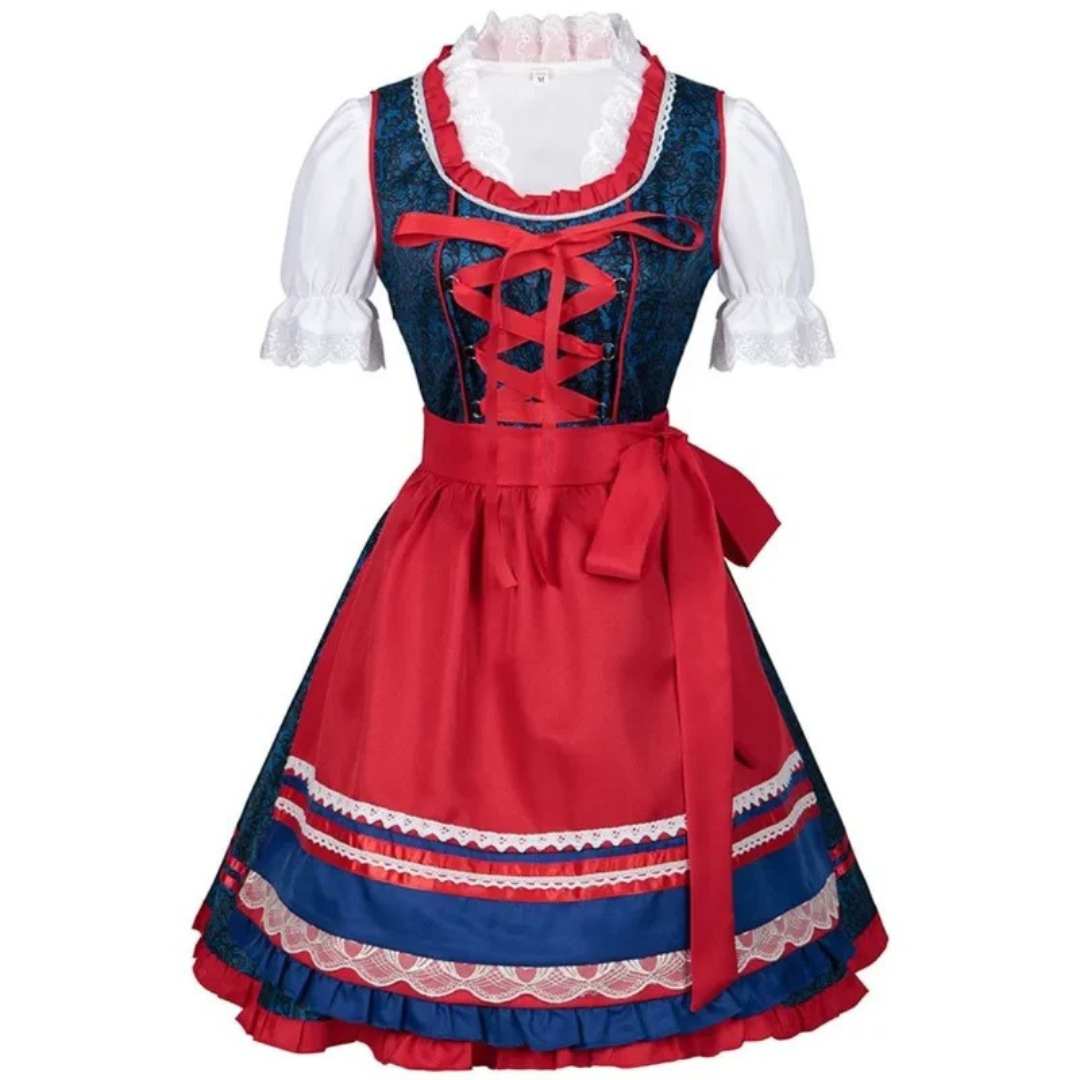 Traditionel festival-dirndl til kvinder – kjole med båndliv og lagdelt forklædenederdel
