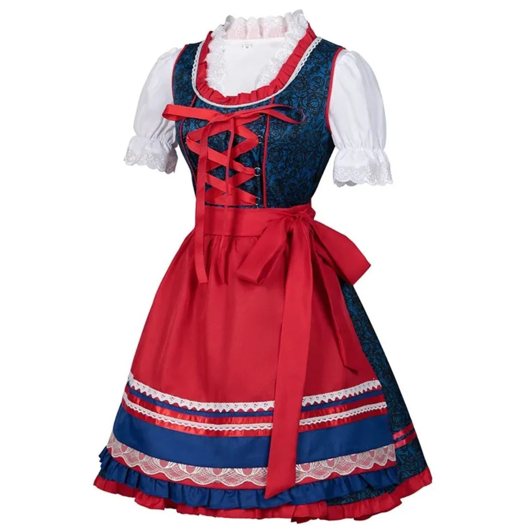 Traditionel festival-dirndl til kvinder – kjole med båndliv og lagdelt forklædenederdel
