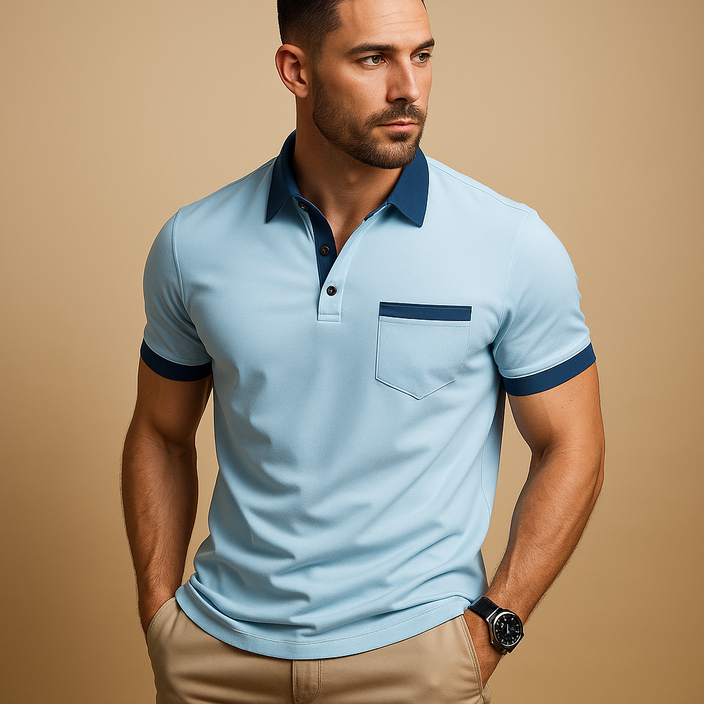 Heren poloshirt met korte mouwen – ademende top met klassieke pasvorm, kraag en borstzak voor smartcasual zomer-, kantoor-, weekend- en dagelijks gebruik