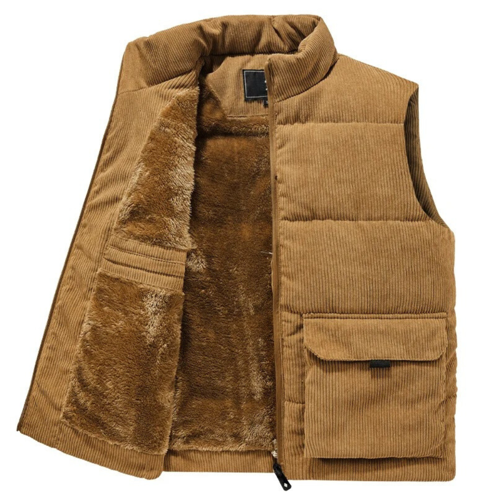 Men’s Corduroy Waistcoat Sleeveless Vest Slim Fit Casual Smart Layering Everyday Outerwear with Pockets