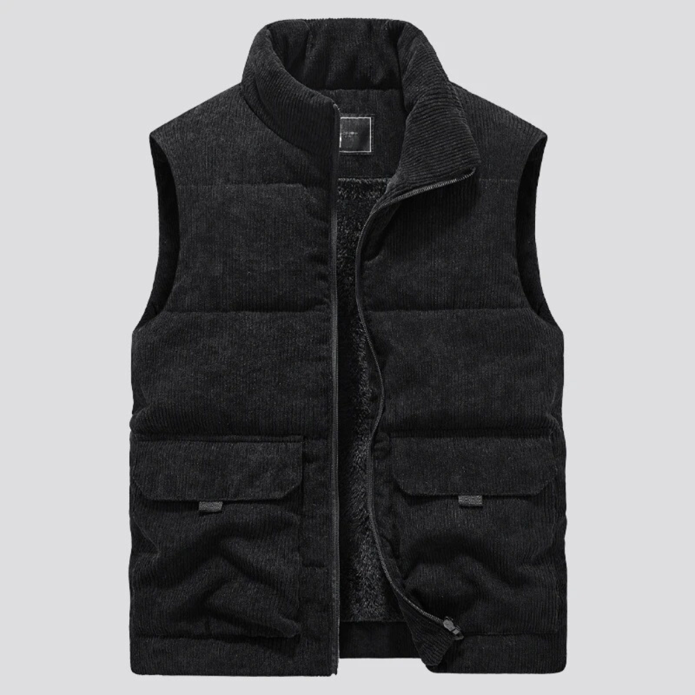 Men’s Corduroy Waistcoat Sleeveless Vest Slim Fit Casual Smart Layering Everyday Outerwear with Pockets