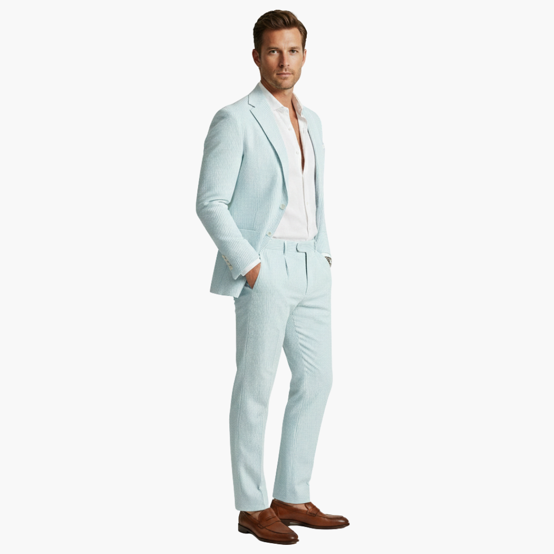 Fato de Homem Slim Fit às Riscas de Giz, Dois Peças