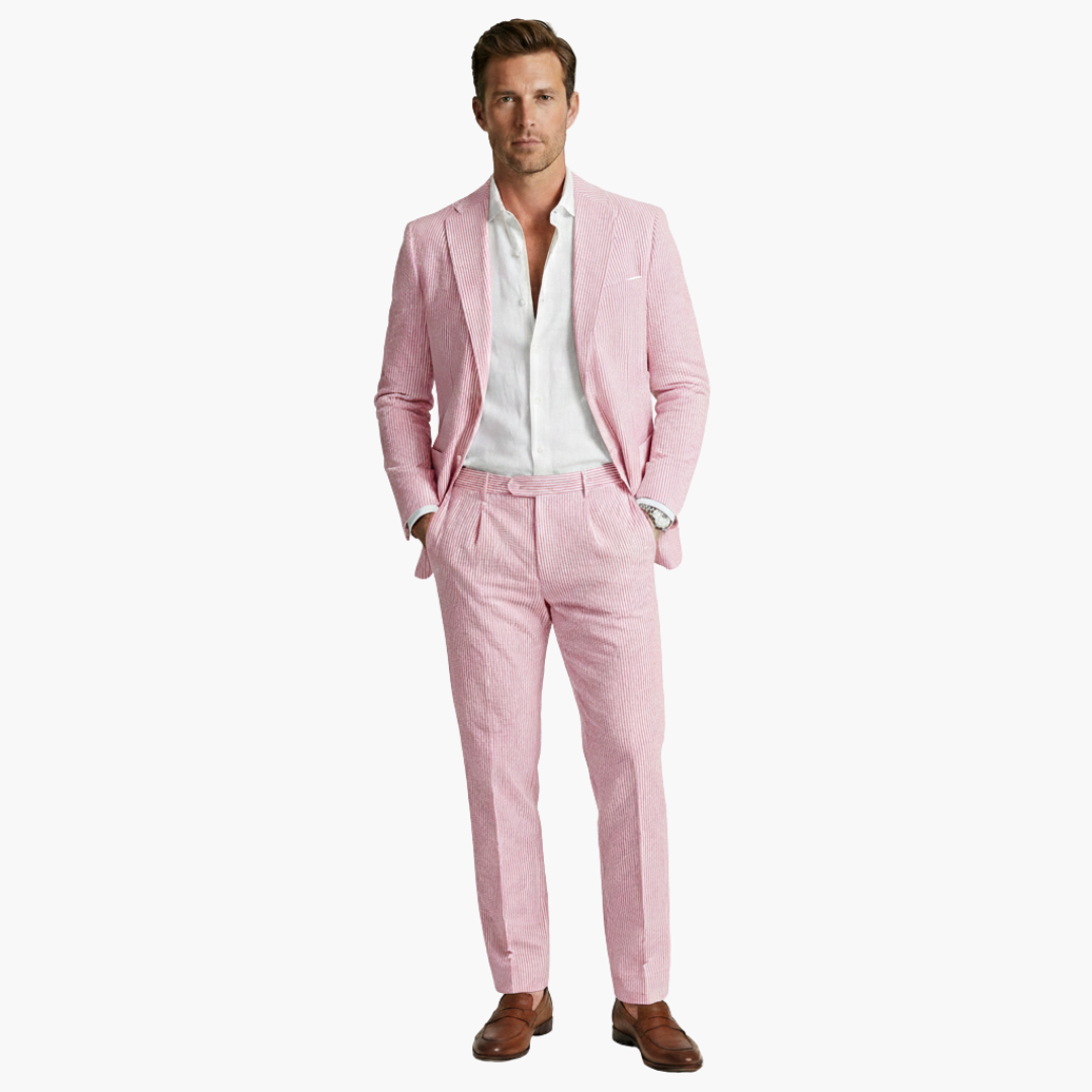 Fato de Homem Slim Fit às Riscas de Giz, Dois Peças