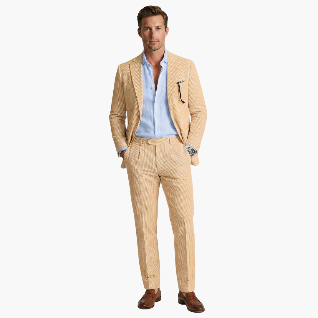 Fato de Homem Slim Fit às Riscas de Giz, Dois Peças
