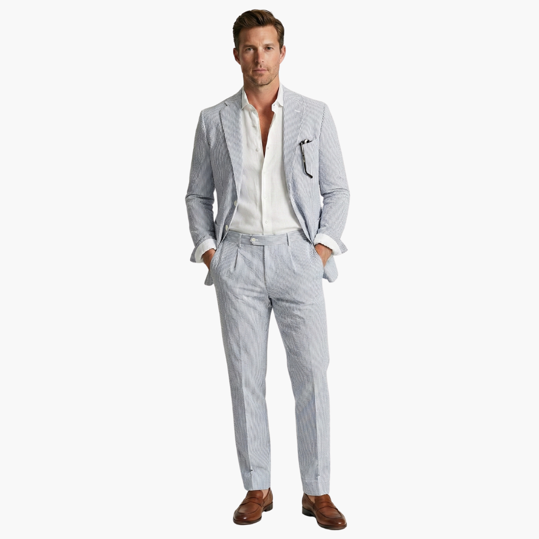 Fato de Homem Slim Fit às Riscas de Giz, Dois Peças