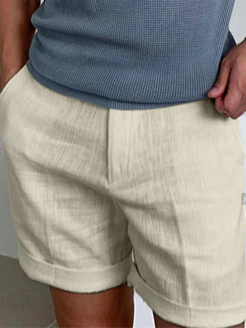 Pantalones cortos para hombre con dobladillo enrollado, ajuste casual de verano
