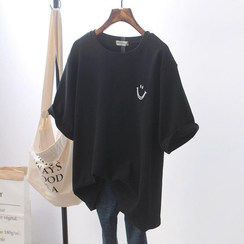Oversized T-shirt med smiley til kvinder – afslappet top med korte ærmer og rund hals til sommer, afslappet brug og hverdagsbrug