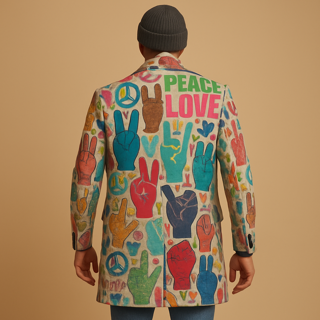 Men’s Graphic Longline Overcoat – Statement Printed Layer for Casual City Events and Transitional Everyday Wear