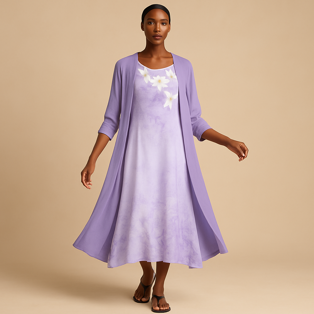 Ženska cvjetna maksi haljina i kimono set - lagani komplet bez rukava iz dva dijela za ljetne praznike, večere i elegantne prigode