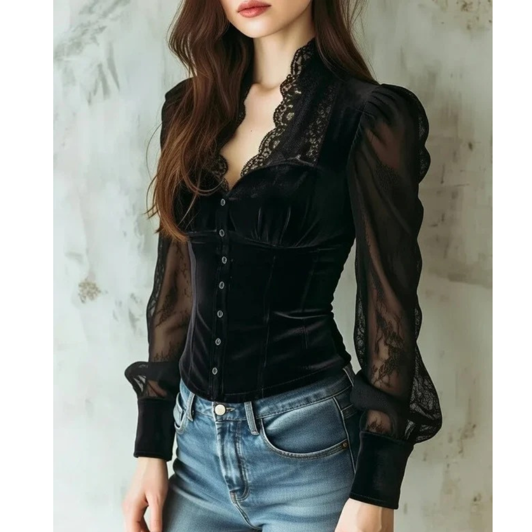 Women’s Lace Detail Blouse – Fitted Long-Sleeve Style for Evening and Smart Wear