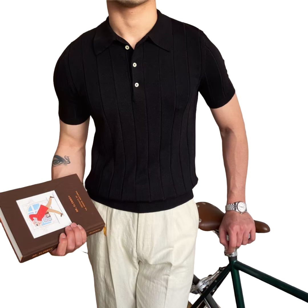 Polo da uomo in cotone a coste manica corta comoda casual alla moda