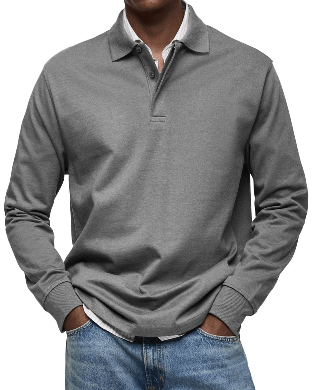 Langærmet poloshirt til mænd – blød, smart-casual strik til overgangsperioder