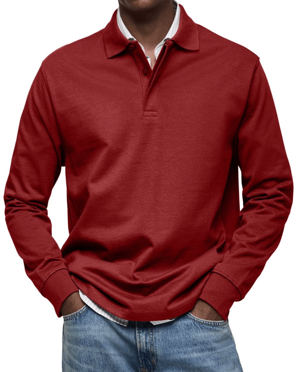 Langærmet poloshirt til mænd – blød, smart-casual strik til overgangsperioder