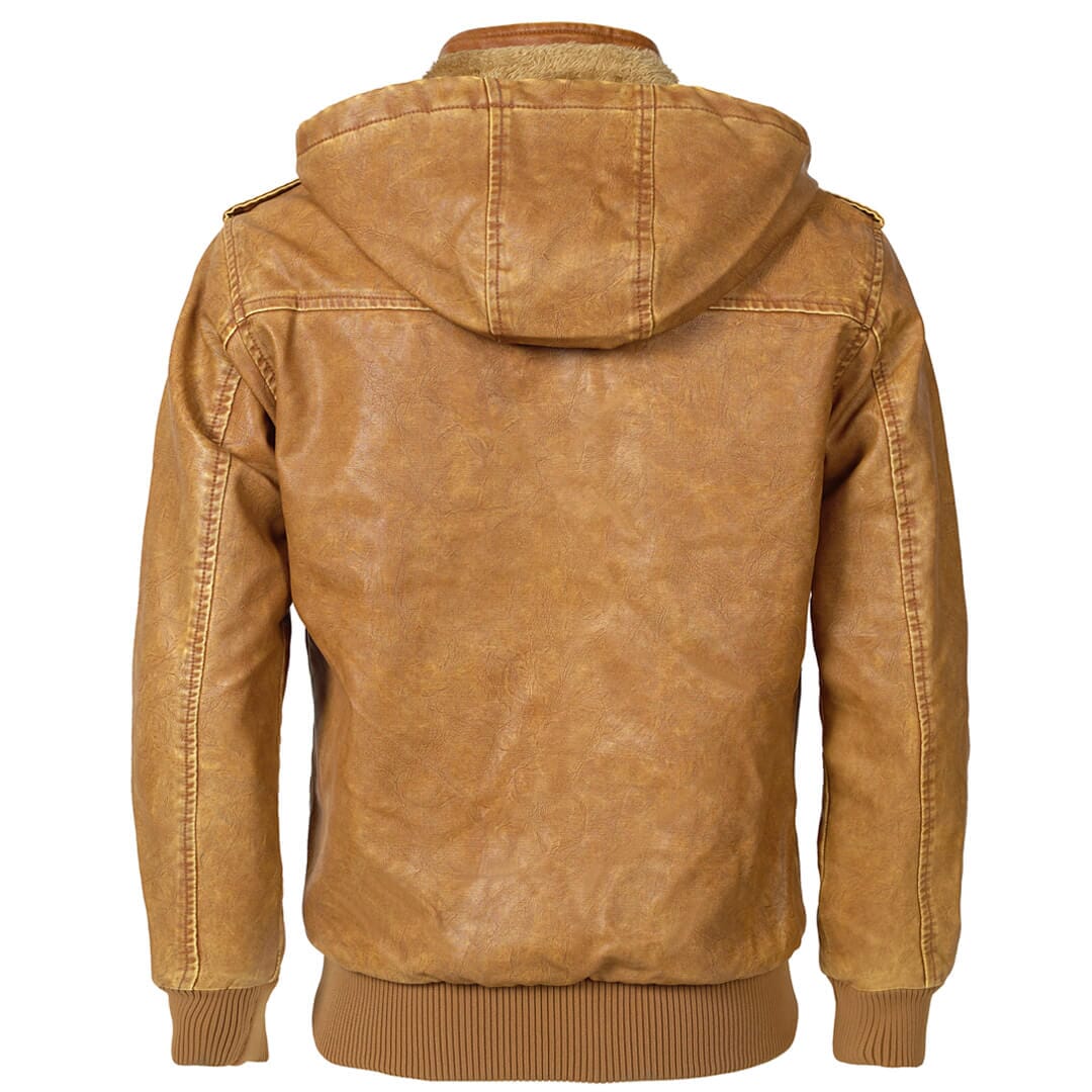 Pánská prošívaná bomber bunda z imitace kůže - praktický střih s odnímatelnou kapucí a zapínáním na zip pro přechodné období, víkendové outfity a neformální večerní nošení