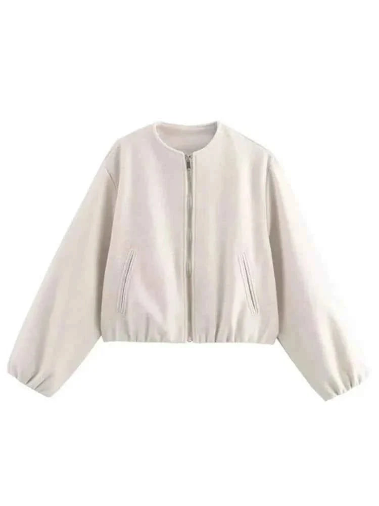 Women’s Cropped Bomber Jacket – Relaxed Zip-Up Layer for Transitional Weather