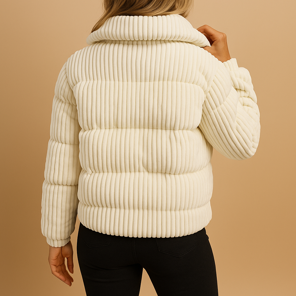 Women’s Ribbed Puffer Jacket – Lightweight Insulated Short Layer for Daily Commutes Winter Walks and Cold-Weather City Wear