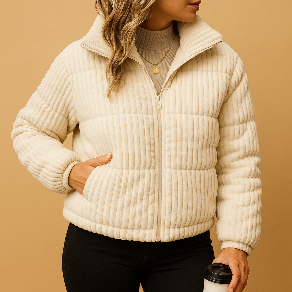 Women’s Ribbed Puffer Jacket – Lightweight Insulated Short Layer for Daily Commutes Winter Walks and Cold-Weather City Wear