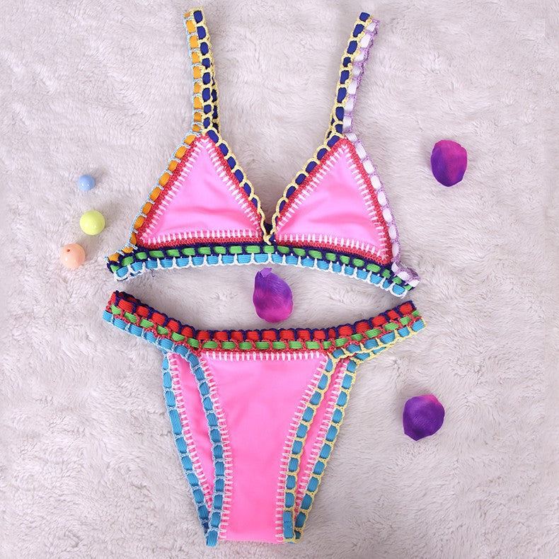 Damebikini med hæklet kant og bralette badetøj