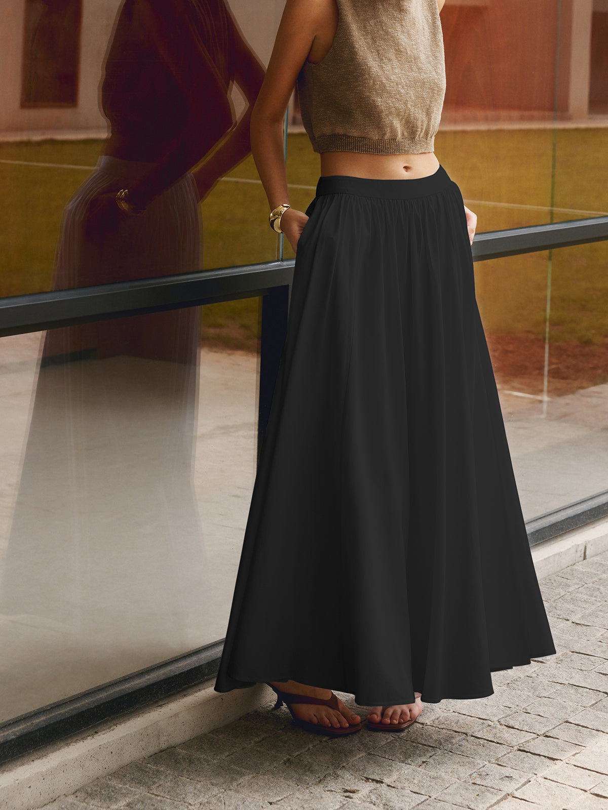 Gonna lunga plissettata a vita alta da donna Elegante per occasioni estive