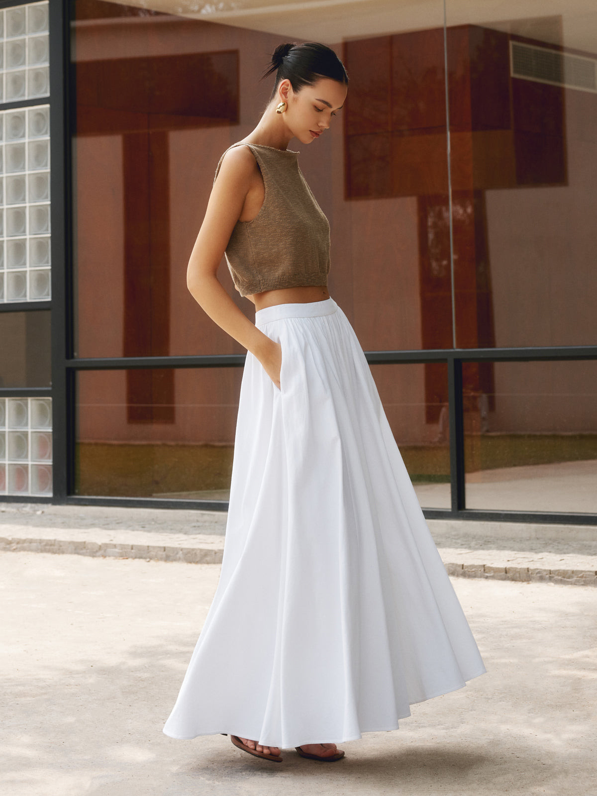 Gonna lunga plissettata a vita alta da donna Elegante per occasioni estive