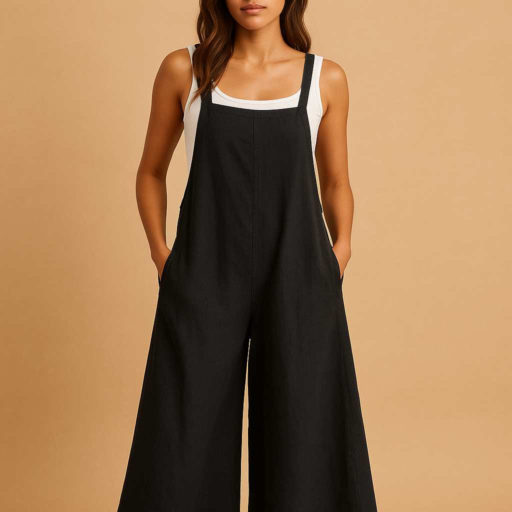 Women’s Cotton-Linen Wide-Leg Jumpsuit – Relaxed Sleeveless Summer Style for Casual Days and Travel