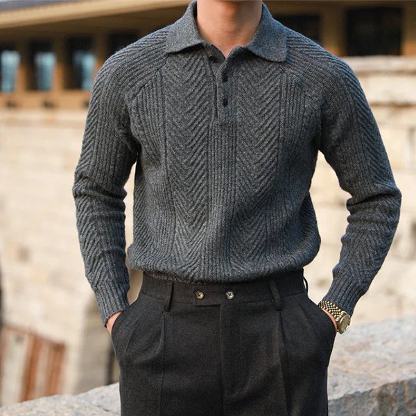 Suéter de punto para hombre con cuello – Cálido, cómodo, elegante, con textura, casual inteligente, ajuste diario