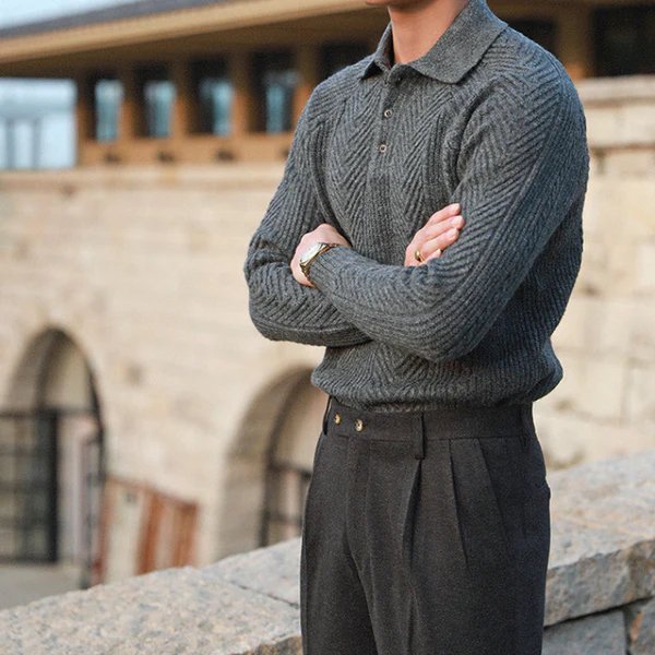 Suéter de punto para hombre con cuello – Cálido, cómodo, elegante, con textura, casual inteligente, ajuste diario