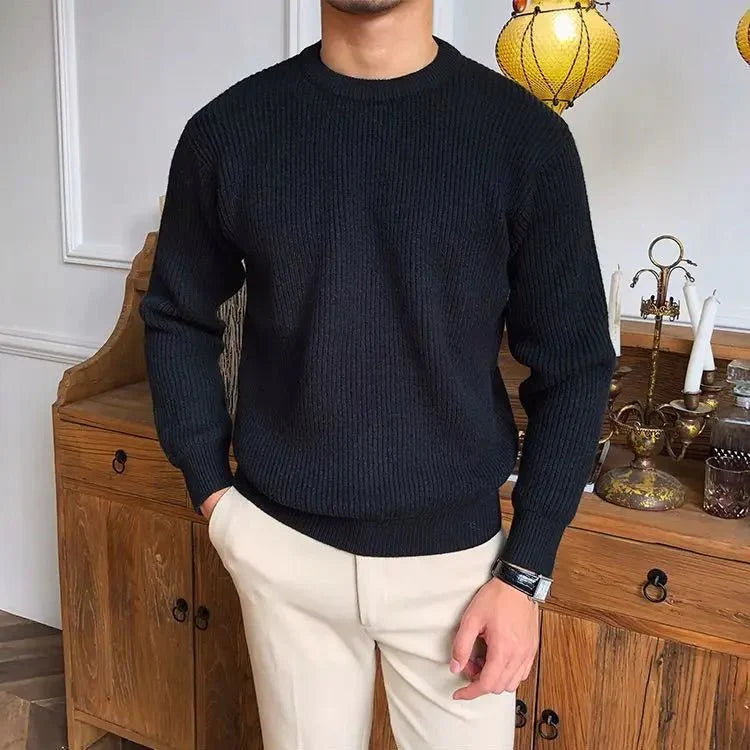 Men’s Ribbed Crew-Neck Sweater – Refined Everyday Knit for Smart Casual Wear