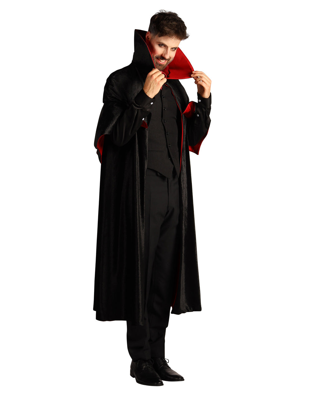 Pánský černo-červený upíří plášť se stojáčkem – halloweenský kostým