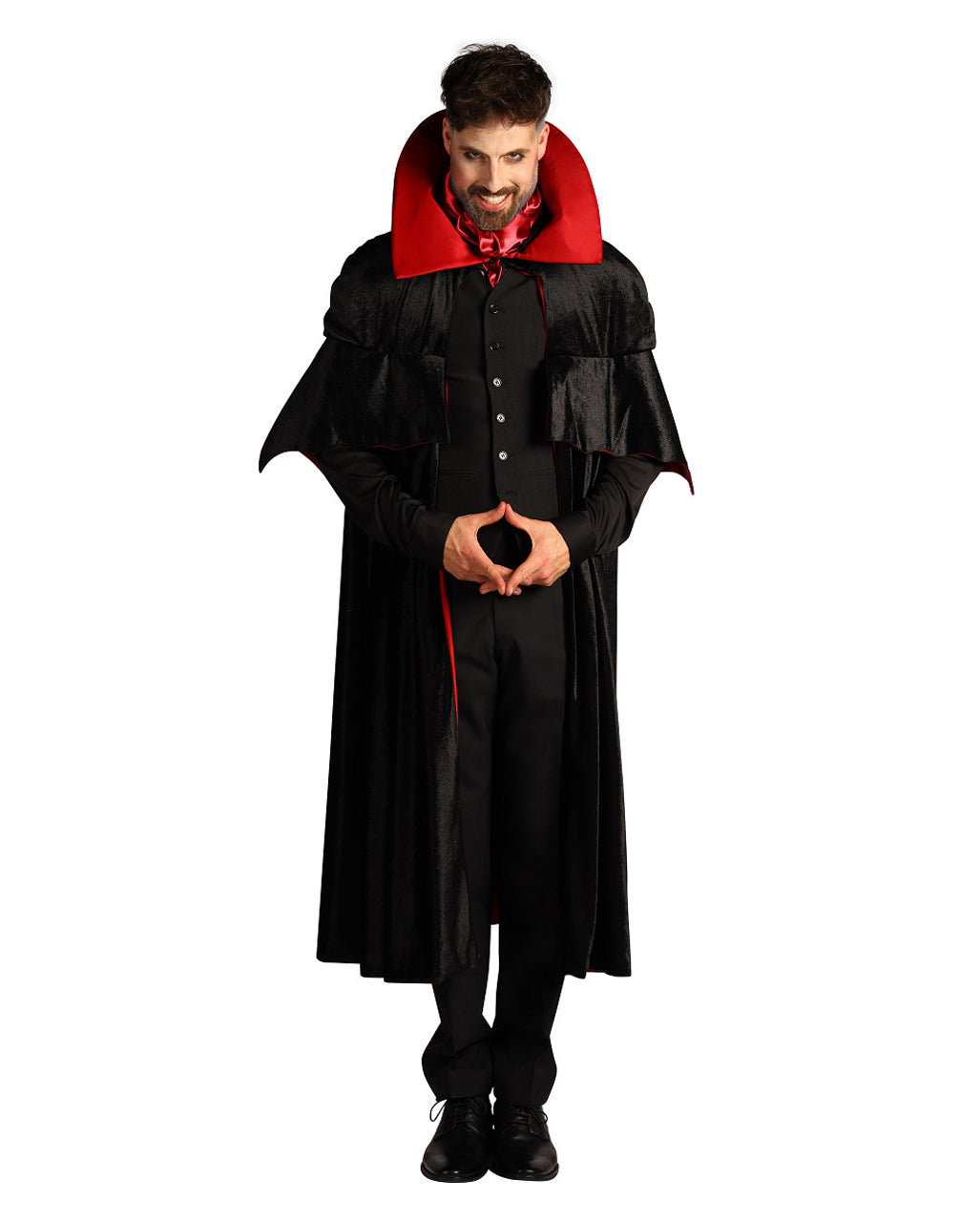 Pánský černo-červený upíří plášť se stojáčkem – halloweenský kostým