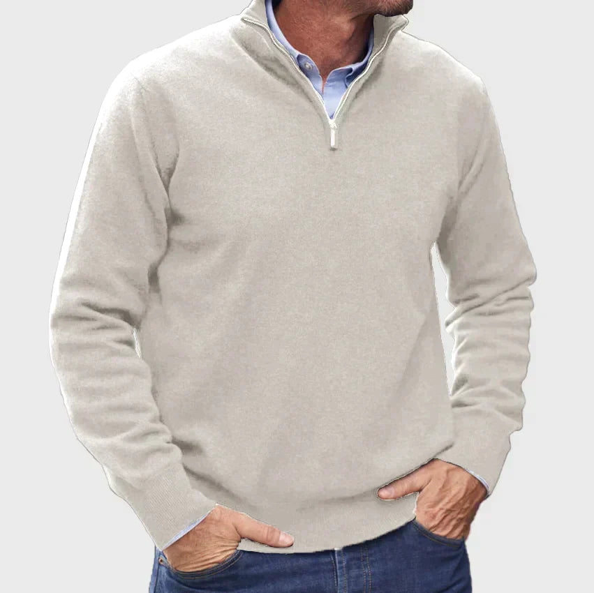 Męski sweter z zamkiem do 1/4 długości – elegancka dzianinowa warstwa na jesienne stylizacje smart casual