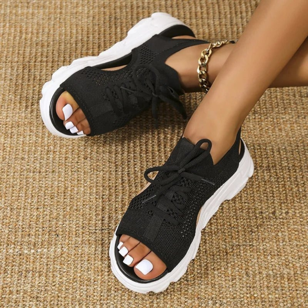 Sandalias deportivas de mujer con cordones: zapatos cómodos de punta abierta para caminar en verano y durante las vacaciones